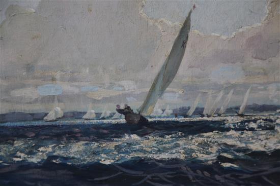 § Keith Shackleton (1923-2015) Yacht racing off the coast 20 x 34in.